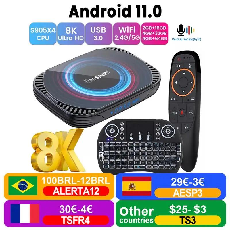 ǰ Transpeed X4 ȵ̵ 11 TV ڽ, Amlogic S905X4 3D BT4.0, 4G 32G 64G 128G,    ̵ ÷̾, 4K 8K  ڽ
